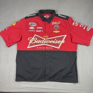 Nascar JH Design Mens 2XL Budweiser Kevin‎ Harvick Snap Pit Crew Patches Shirt